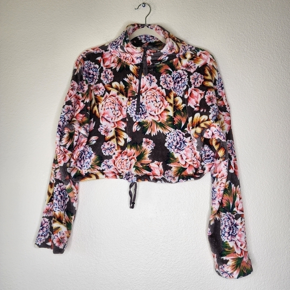Urban Outfitters Angela Fleece Floral 1/2 Zip Crop Top S - Picture 2 of 4